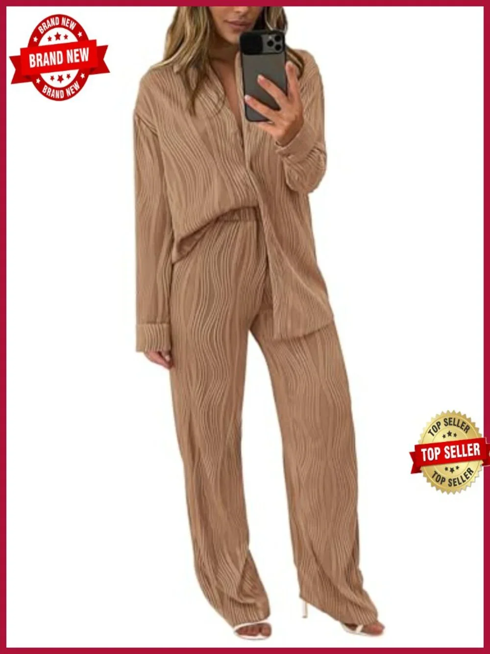 Women's 2 Piece Lounge Set Button Down Shirt Wide Leg Pants